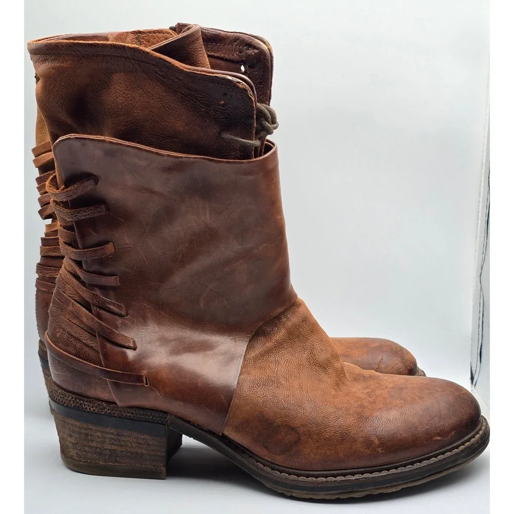 A.S.98 Ankle Boots Chet Katarina Womens 39 9 US Brown Leather Strappy Zip Moto